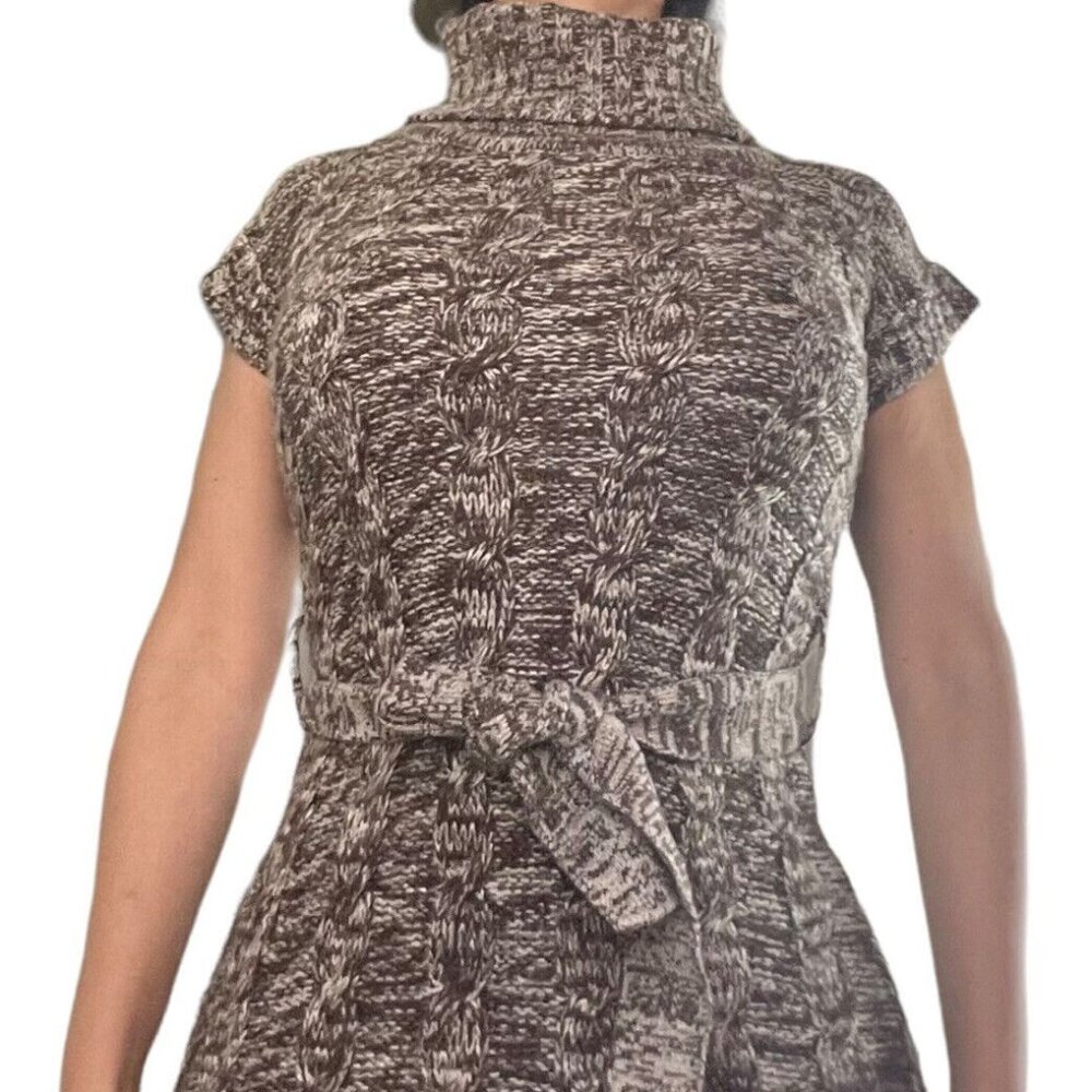 Geri C New York Women Sweater Dress Brown Small Turtleneck Short Sleeves Stretch
